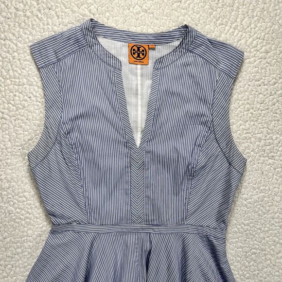 Tory Burch Talley Fit & Flare Dress Women’s 8 Blue Stripe Coastal Chic Preppy - Picture 2 of 12